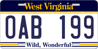WV license plate OAB199