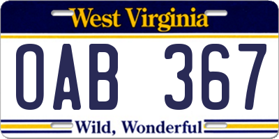 WV license plate OAB367