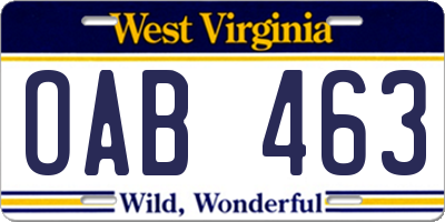 WV license plate OAB463