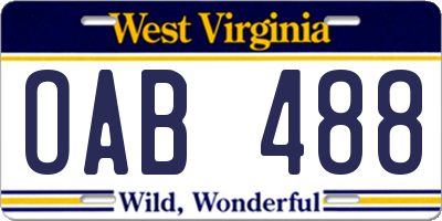 WV license plate OAB488