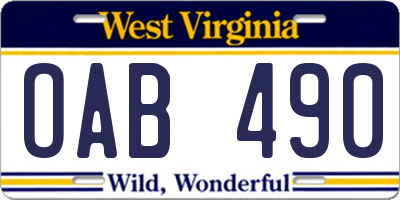 WV license plate OAB490