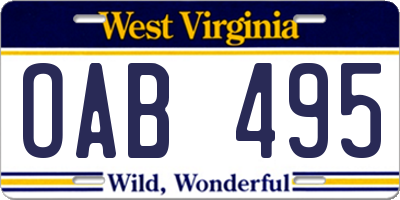 WV license plate OAB495
