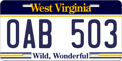 WV license plate OAB503