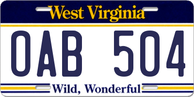 WV license plate OAB504
