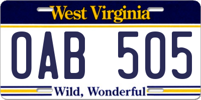 WV license plate OAB505