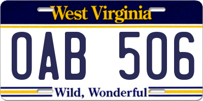 WV license plate OAB506