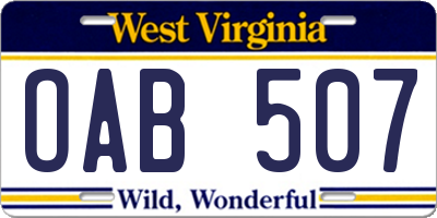WV license plate OAB507