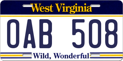 WV license plate OAB508