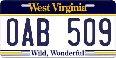 WV license plate OAB509