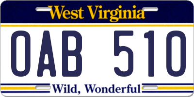 WV license plate OAB510
