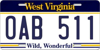 WV license plate OAB511