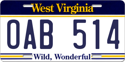 WV license plate OAB514