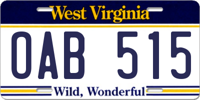 WV license plate OAB515
