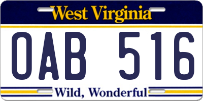 WV license plate OAB516