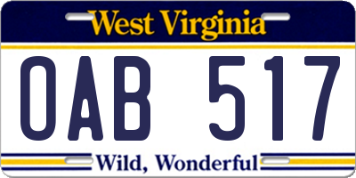 WV license plate OAB517