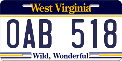 WV license plate OAB518
