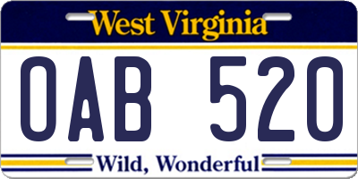 WV license plate OAB520