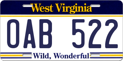 WV license plate OAB522