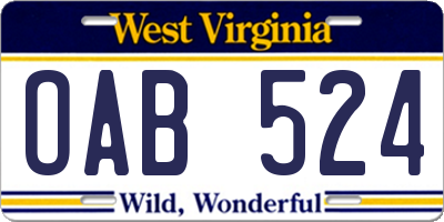 WV license plate OAB524
