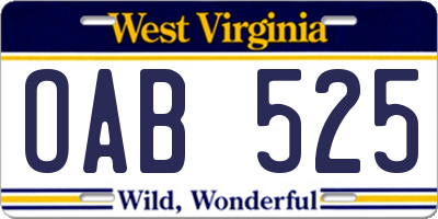 WV license plate OAB525
