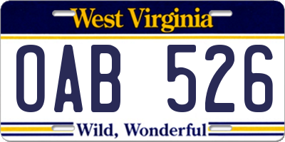 WV license plate OAB526