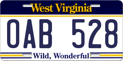 WV license plate OAB528