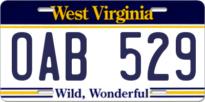 WV license plate OAB529