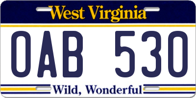 WV license plate OAB530