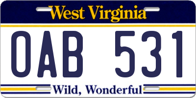 WV license plate OAB531
