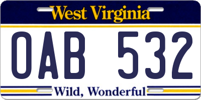 WV license plate OAB532
