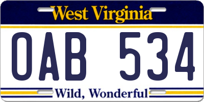 WV license plate OAB534