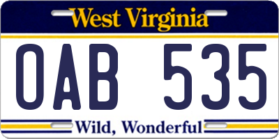 WV license plate OAB535
