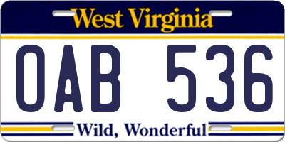 WV license plate OAB536