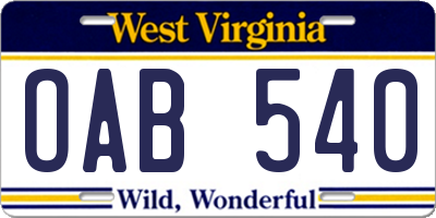WV license plate OAB540