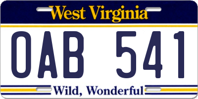 WV license plate OAB541