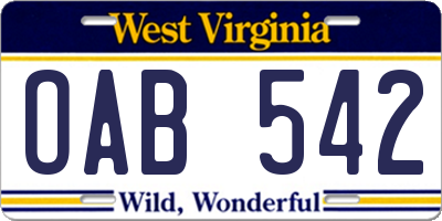 WV license plate OAB542