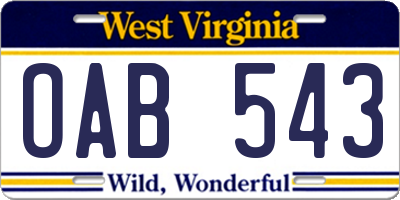 WV license plate OAB543