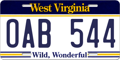 WV license plate OAB544