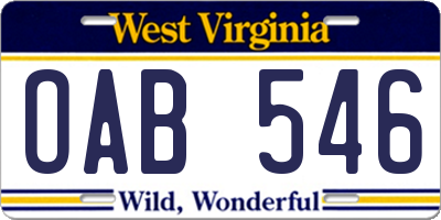 WV license plate OAB546