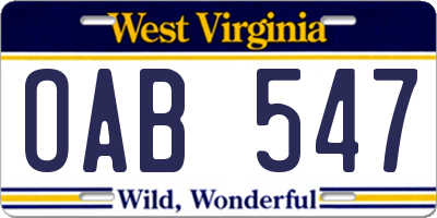 WV license plate OAB547
