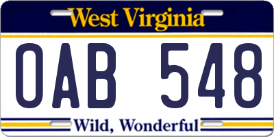 WV license plate OAB548