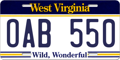 WV license plate OAB550