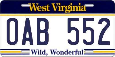 WV license plate OAB552