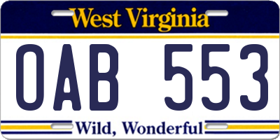WV license plate OAB553