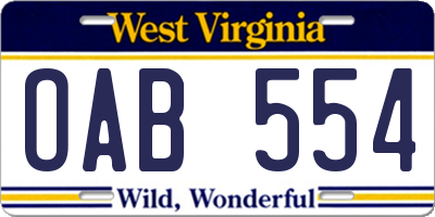 WV license plate OAB554