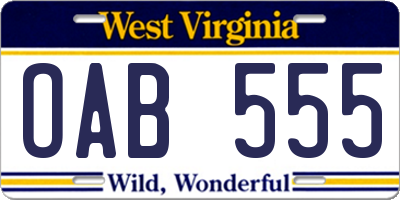 WV license plate OAB555