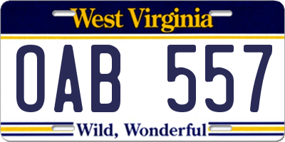 WV license plate OAB557