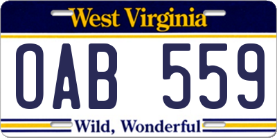 WV license plate OAB559