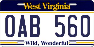 WV license plate OAB560