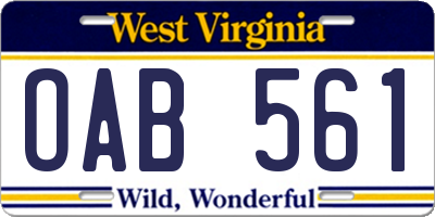 WV license plate OAB561